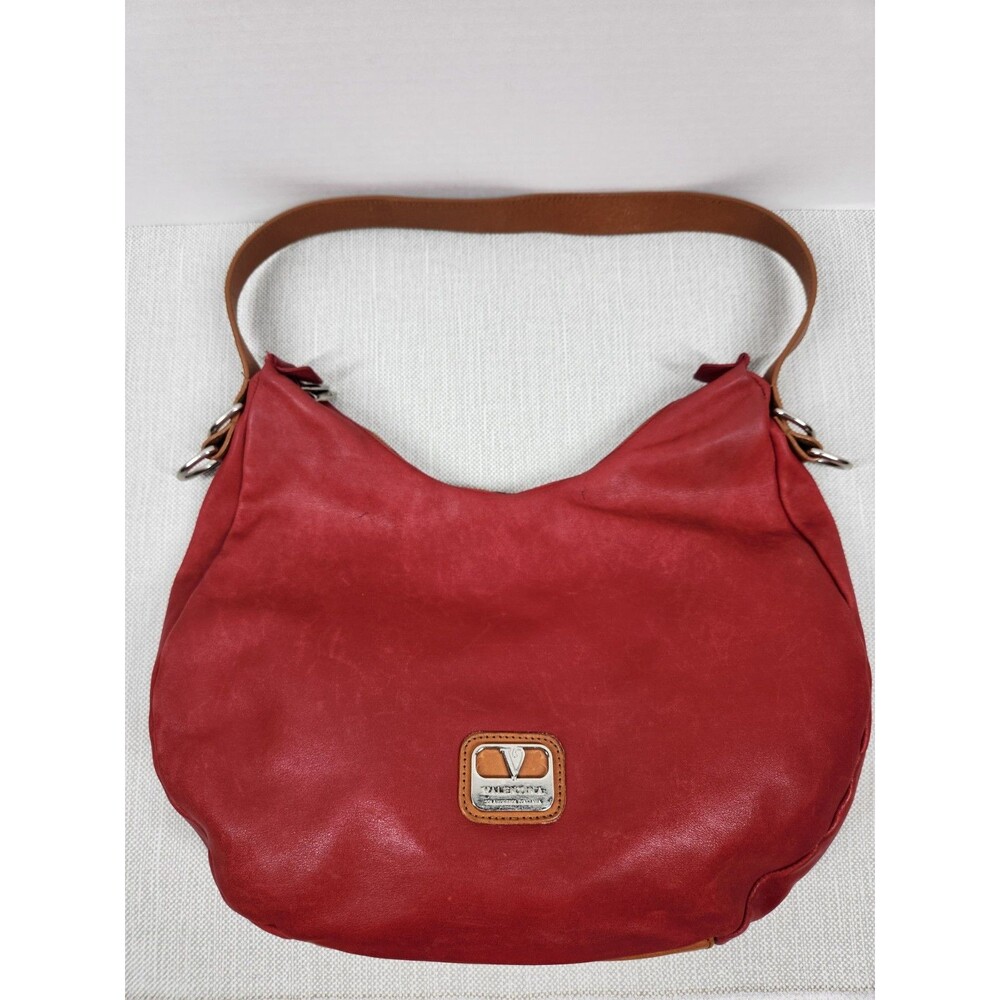 Valentina Red Brown Leather Hobo Shoulder Bag